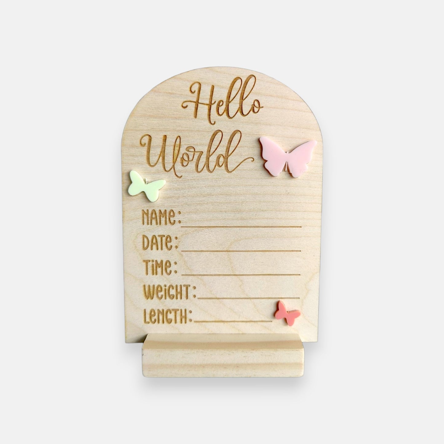 hello world baby stat wooden engraved stat sign