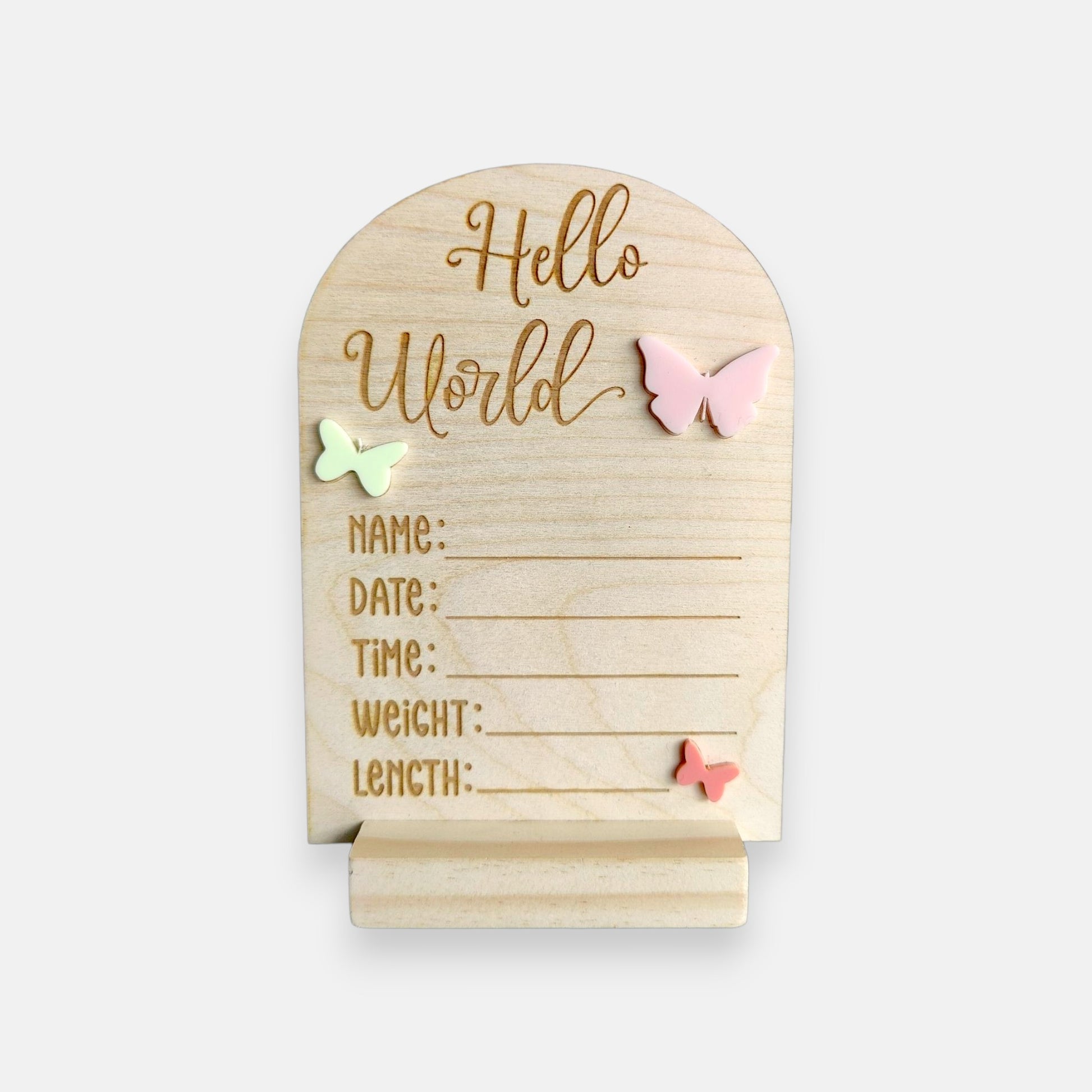 hello world baby stat wooden engraved stat sign