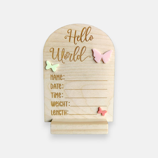 hello world baby stat wooden engraved stat sign
