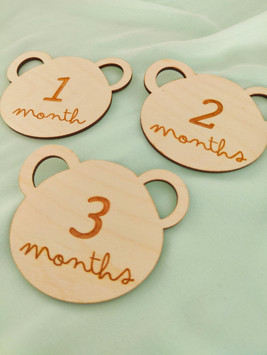 Cut Out Teddy Bear Ear Monthly Milestones