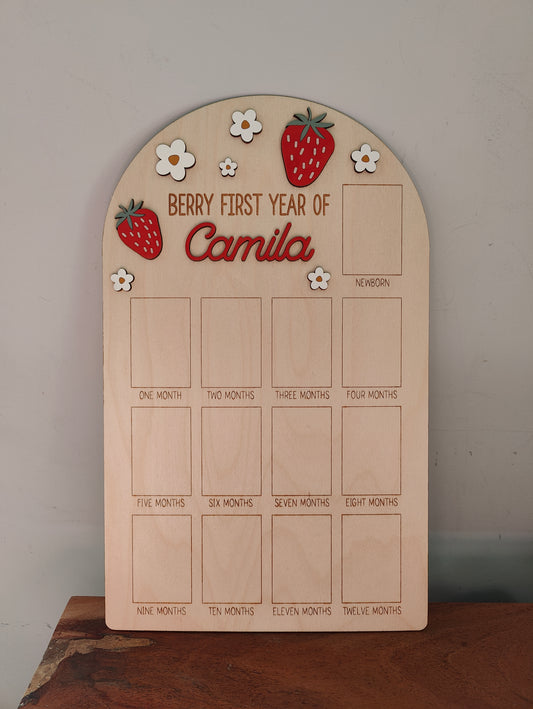 One Year Photo Board | Berry First Birthday Display Sign | Sweet One Wood Board | Birthday Party Supplies | Photo Decoration