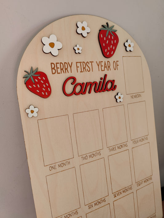One Year Photo Board | Berry First Birthday Display Sign | Sweet One Wood Board | Birthday Party Supplies | Photo Decoration