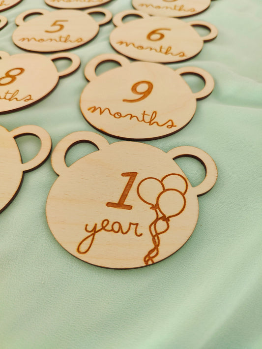 Cut Out Teddy Bear Ear Monthly Milestones
