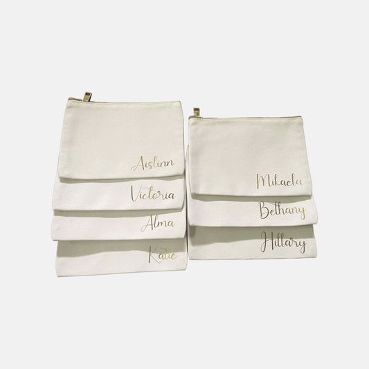 foil name vinyl canvas makeup pouch